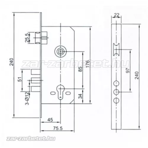 JYB 6005R-3R 45/85 rudas cilinderes bevésőzár