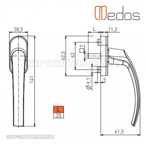 Mars L35 Fehér ablakkilincs