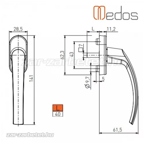 Mars L40 Fehér ablakkilincs