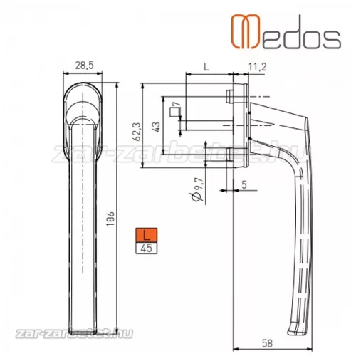 Medos HKS toló-bukó kilincs fehér L45