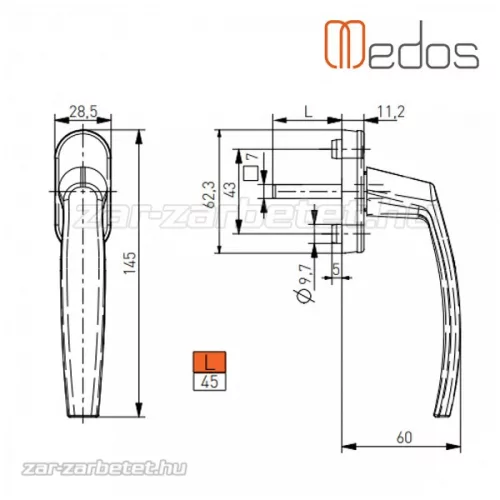 Pluton L45 Bronz ablakkilincs