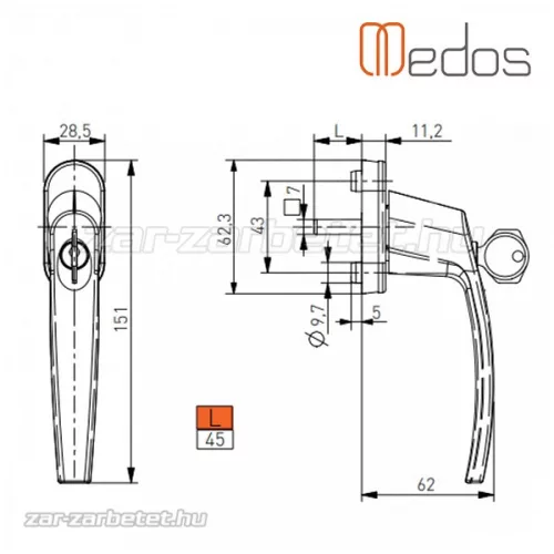 Victory ablakkilincs kulcsos L45 Fehér