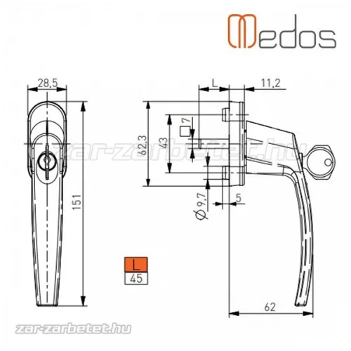 Victory ablakkilincs kulcsos L45 Bronz