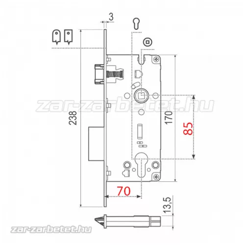 AGB 70/85 cilinderes bevésőzár