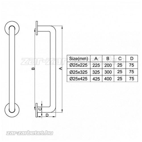 Inox ajtófogantyú 25x300mm szatén króm