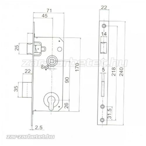 Anbo 420 45/90 bevésőzár cilinderes