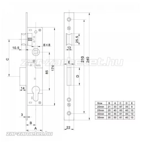 Anbo SL500-35/85 váltós portálzár cilinderrel 5cm