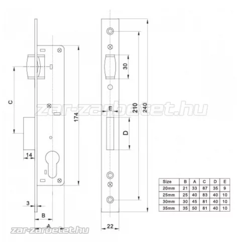 Anbo SR500-35/85 görgős portálzár cilinderrel 5cm