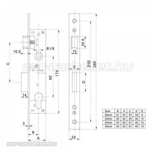 Anbo SL500-25/85 váltós portálzár cilinderrel 4cm