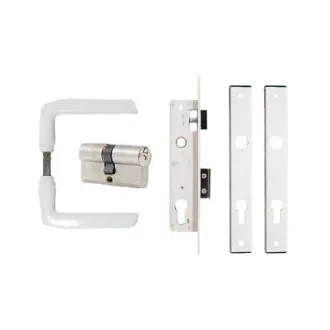   Anbo portálzár garnitúra 4cm váltós + hengerzárbetét + kilincsgarnitúra fehér