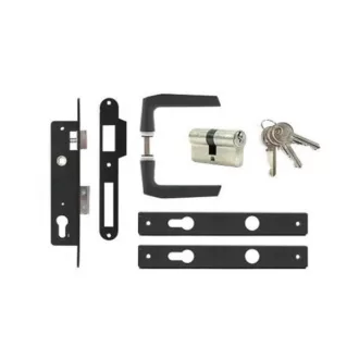   Anbo portálzár garnitúra 4cm váltós + hengerzárbetét + kilincsgarnitúra antracit