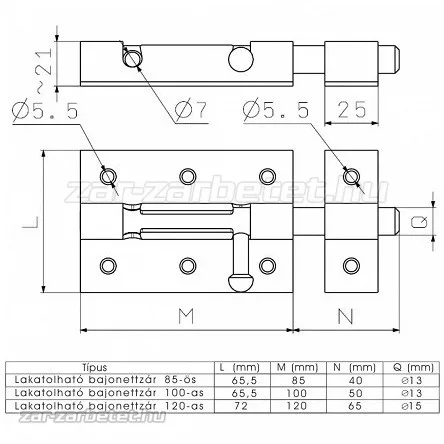 Bajonett tolózár lakatolható 85