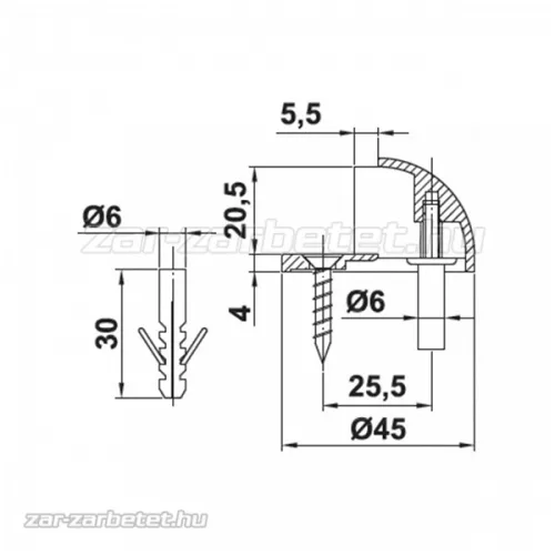 Ajtóütköző félgömb AMIG mod100 arany 4562