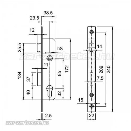 Euro Elzett 3389/B portálzár (festett előlap)