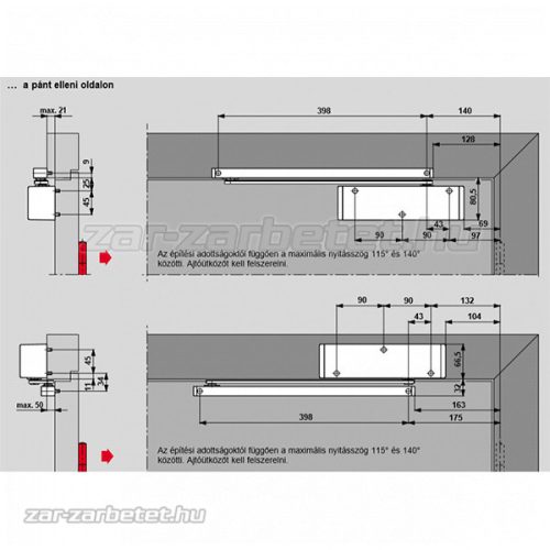 Dorma TS-91 G ajtóbehúzó test ezüst (pánt-ellenoldali)[1]
