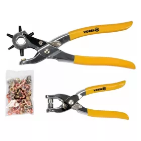   VOREL Bőrlyukasztó fogó revolveres és bőrszegecselő + 100 db szegecs