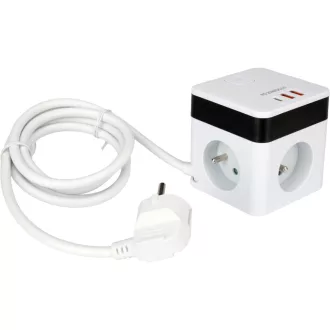   STHOR 72480 Power Cube USB, földelt, fehér 5 aljzatos, 1,4 m, 3x1 mm²