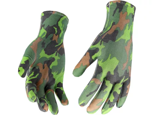 FLO 74113 Kertészkesztyű Zöld Terepmintával 8-As