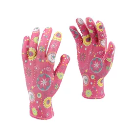 FLO 74117 Kertészkesztyű Rózsaszín Mintákkal 8-As