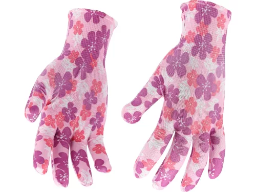 FLO 74121 Kertészkesztyű Rózsaszín Virágmintával 8-As
