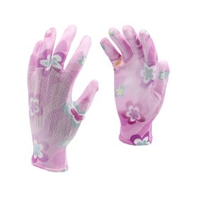   FLO 74125 Kertészkesztyű Rózsaszín Virágmintával 8-As, Pu Bevonattal.