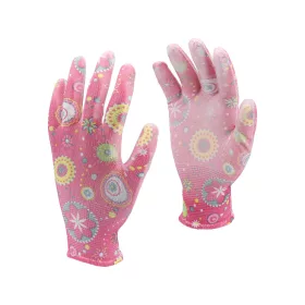   FLO 74126 Kertészkesztyű Rózsaszín Mintával 8-As, Pu Bevonattal.