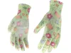 FLO 74127 Kertészkesztyű Zöld Virágmintával 8-As, Pu Bevonattal.