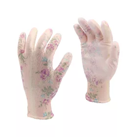   FLO 74128 Kertészkesztyű Fehér Virágmintával 8-As, Pu Bevonattal.