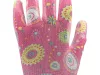 FLO 74132 Kertészkesztyű Rózsaszín Mintával 9-Es, Pu Bevonattal.