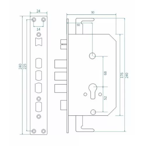 Protini kilincsemeléses bevésőzár 60/68 kampóval 24-es előlappal