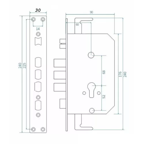 Protini kilincsemeléses bevésőzár 60/68 kampóval 30-as előlappal