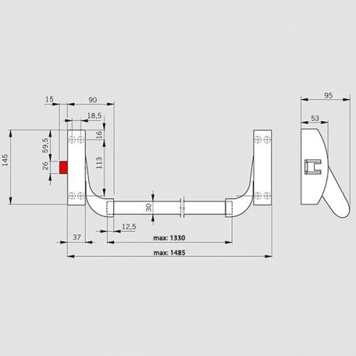 Dorma pánikzár szett (1szárnyú, 3pontos, tűzgátló, lent fent függőleges, középen oldalra zárás, max.3400, kilincs nélkül)