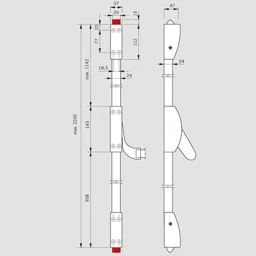 Dorma pánikzár szett (2szárnyú, A-1pontos-középen oldalra zár, P-2pontos-lent fent függőlegesen zár, tűzgátló, max.2270, fix gombbal)