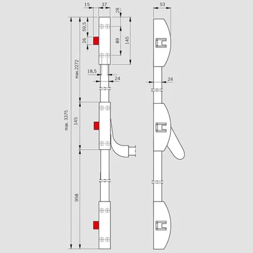 Dorma pánikzár szett (2szárnyú, A-3pontos-lent fent és középen oldalra zár, P-2pontos-lent fent függőlegesen zár, tűzgátló, max.2270, fix gombbal)