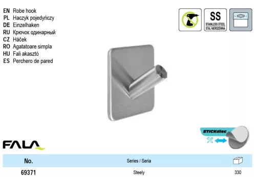FALA69371 Fali akasztó öntapadós Steely