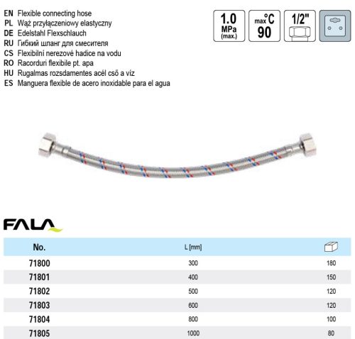 FALA71801 Flexibilis bekötőcső 1/2" x 1/2" 400 mm belső-belső