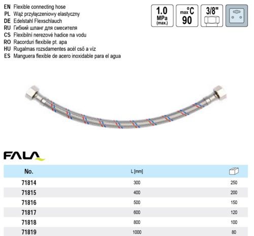 FALA71819 Flexibilis bekötőcső 3/8" x 3/8" 1000 mm belső-belső