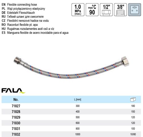 FALA71831 Flexibilis bekötőcső 1/2" x 3/8" 800 mm belső-külső