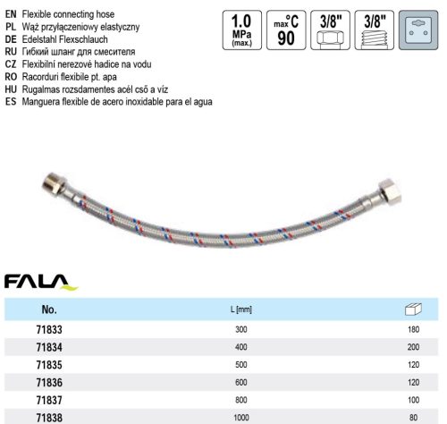 FALA71833 Flexibilis bekötőcső 3/8" x 3/8" 300 mm belső-külső