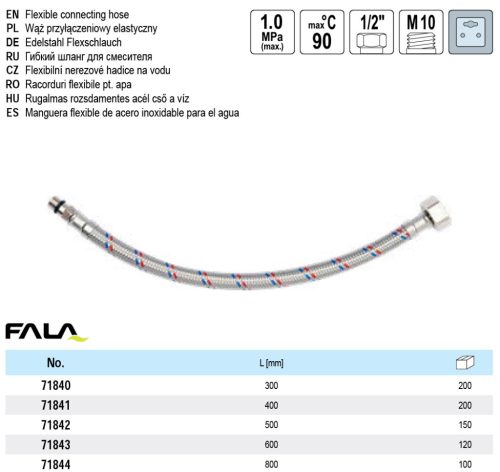 FALA71842 Flexibilis bekötőcső 1/2" x M 10 500 mm belső-külső