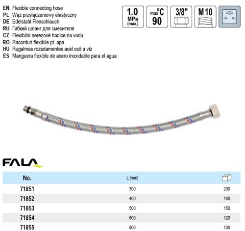 FALA71855 Flexibilis bekötőcső 3/8" x M 10 800 mm belső-külső