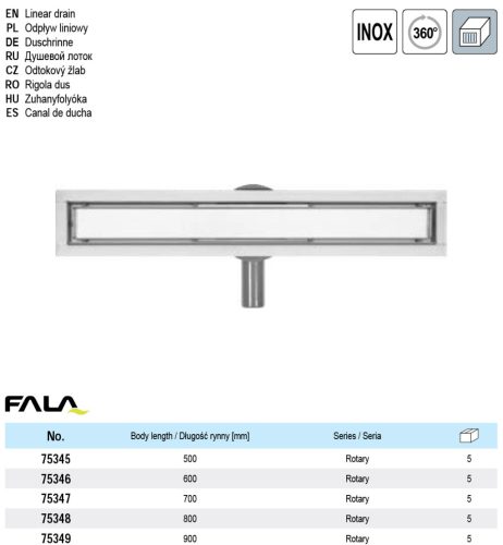 FALA75349 Zuhanylefolyó 900 mm forgatható szifonnal Rotary