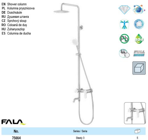FALA75664 Zuhanyoszlop inox Steely3