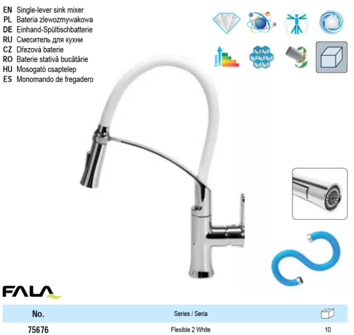 FALA75676 Mosogató csaptelep fehér flexibilis csővel