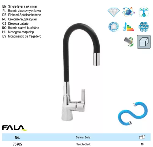 FALA75705 Mosogató csaptelep fekete flexibilis csővel + tartozékok