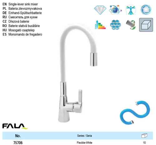 FALA75706 Mosogató csaptelep fehér flexibilis csővel + tartozékok