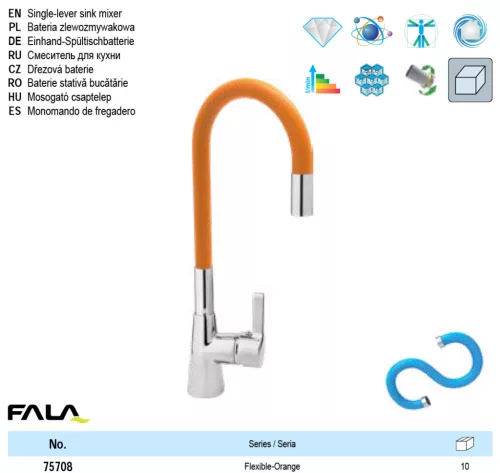 FALA75708 Mosogató csaptelep narancssárga flexibilis csővel + tartozékok