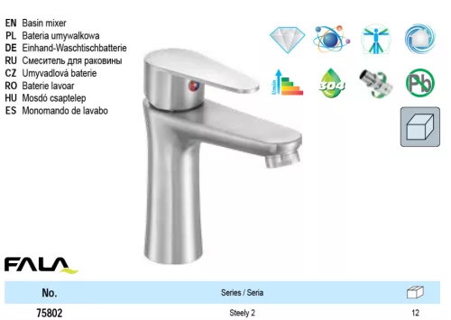 FALA75802 Mosdó csaptelep + tartozékok inox Steely2