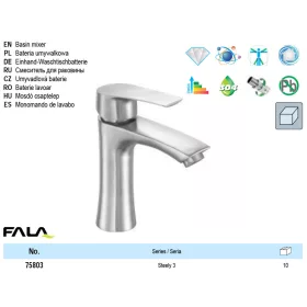 FALA75803 Mosdó csaptelep + tartozékok inox Steely3
