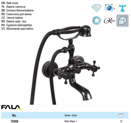 FALA75808 Kád csaptelep + tartozékok Retro Black 1